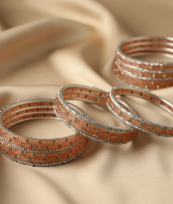 Peach blossom with ad silver kadas